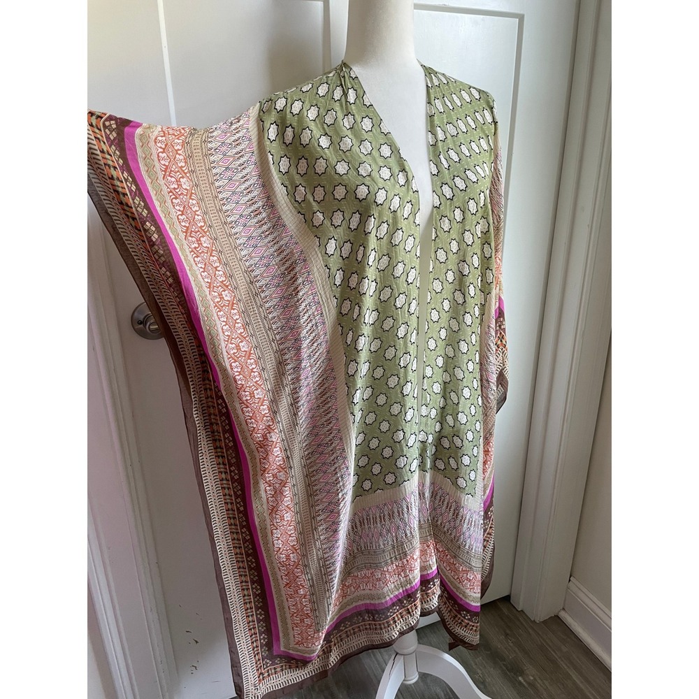 One Hundred Stars Moorish Green Throwover Kimono Beach Viscose Resort Boho OS - Picture 2 of 8